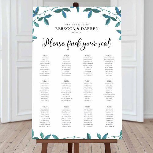 Greenery Wedding Seating Chart with 12 Tables