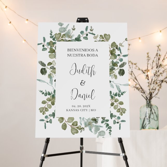 Greenery Wedding Spanish welcome sign (In Situ (Stand))