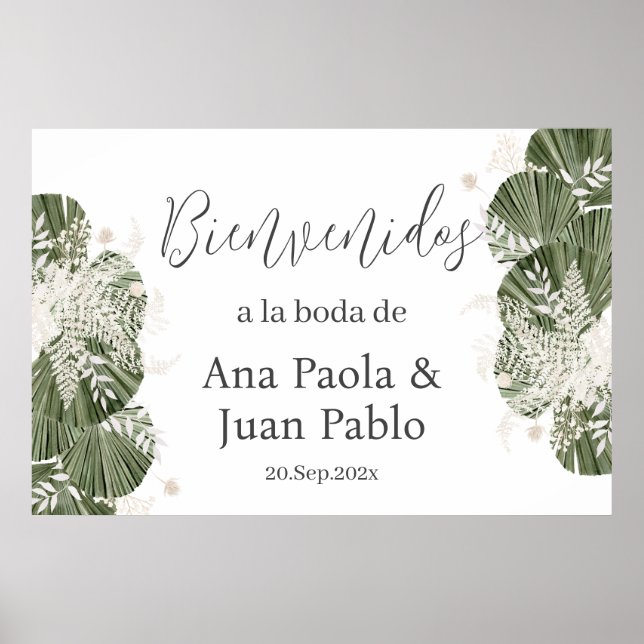 Greenery Wedding Spanish Welcome sign (Front)