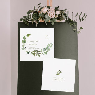 Greenery Wedding Square Save the Date Gold Text