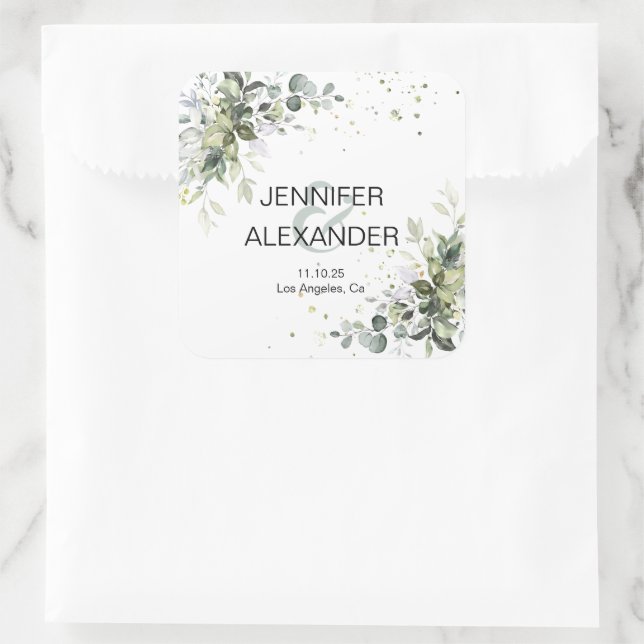Greenery wedding square sticker (Bag)