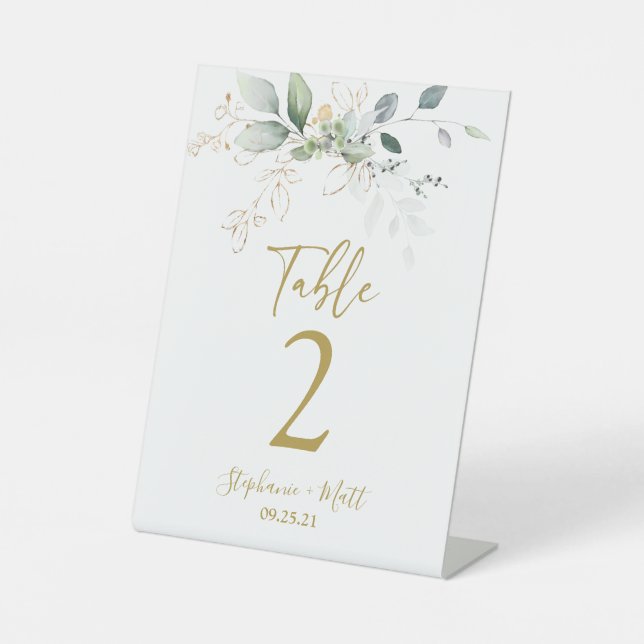 Greenery wedding Table number pedestal sign (Front)