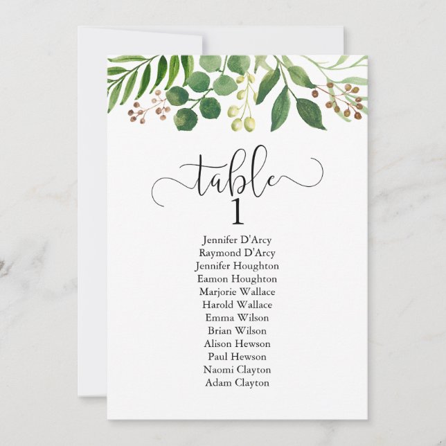 Greenery wedding table plan, modern calligraphy invitation (Front)