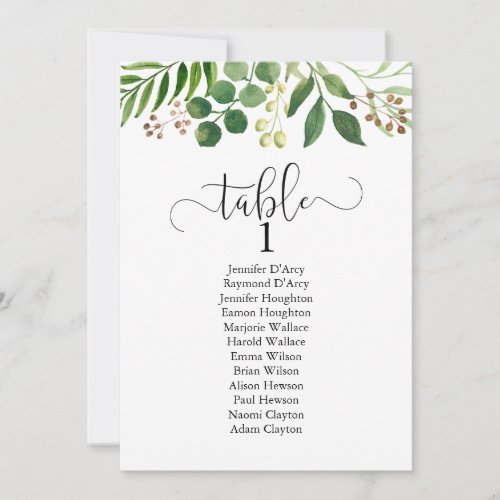 Greenery wedding table plan modern calligraphy invitation
