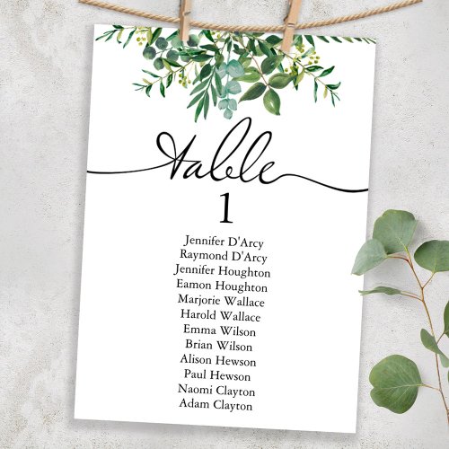 Greenery wedding table plan with modern font invitation