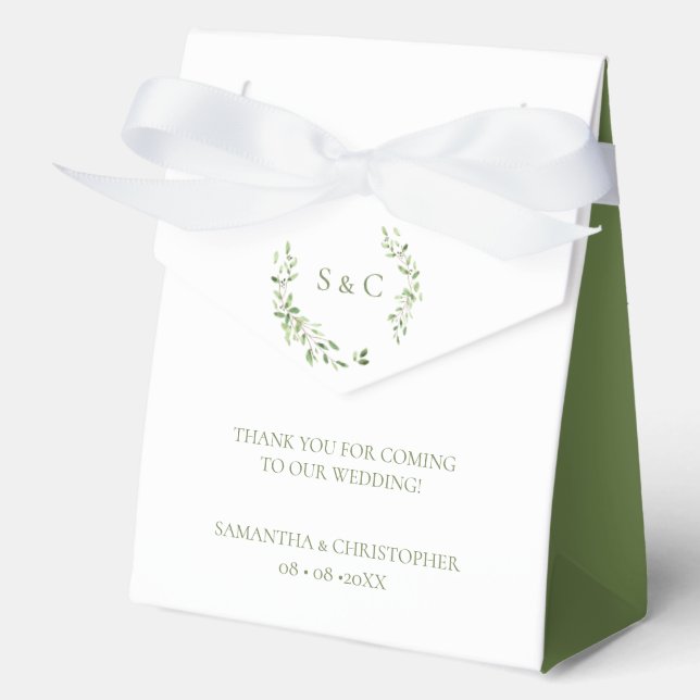 Greenery Wedding Thank you Monogram Crest Custom Favor Boxes (Front)