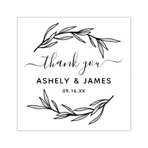 Greenery Wedding Thank You Rubber Stamp