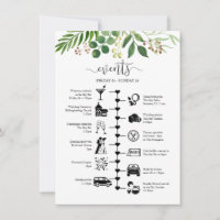 Greenery wedding timeline and guest itinerary advice card