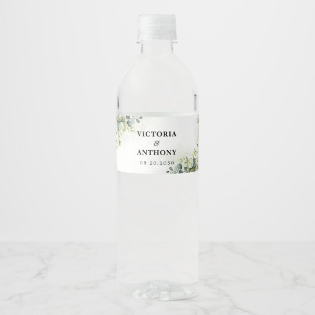 Greenery Wedding Water Bottle Labels (Front)