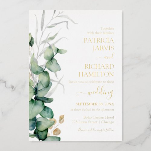 Greenery Wedding Watercolor Eucalyptus  Foil Invitation