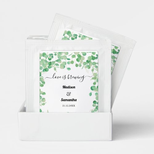 Greenery Wedding Watercolor Eucalyptus  Tea Bag Drink Mix