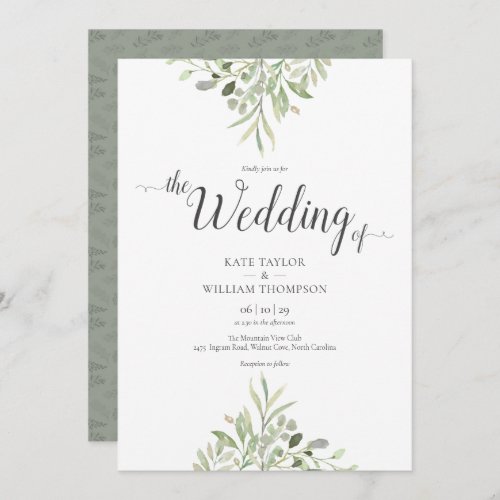 Greenery Wedding Watercolour Foliage Script Invitation