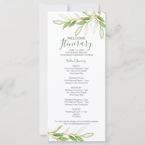 Greenery Wedding Weekend Itinerary for Guests