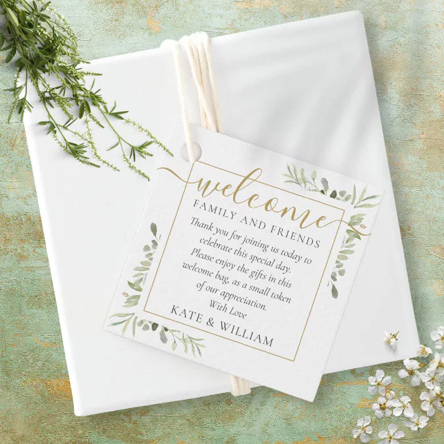 Greenery Wedding Welcome Gift Basket Bag Favor Tags | Zazzle