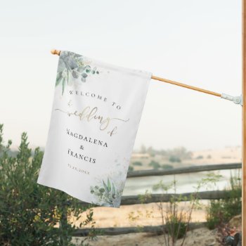 Greenery Wedding Welcome House Flag by amoredesign at Zazzle