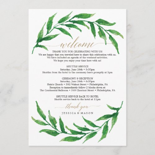 Greenery Wedding Welcome Itinerary Letter Program