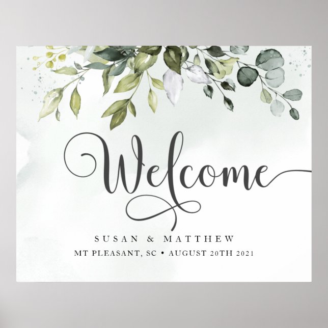 Greenery Wedding Welcome Sign (Front)