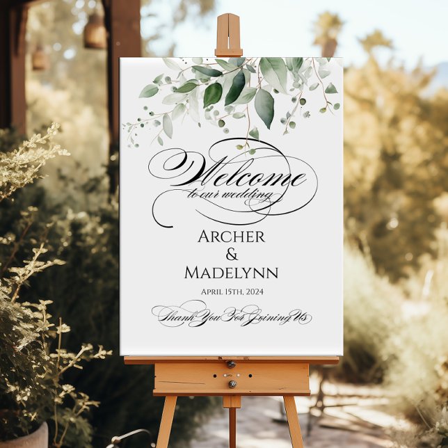 Greenery wedding welcome sign elegant calligraphy (Creator Uploaded)