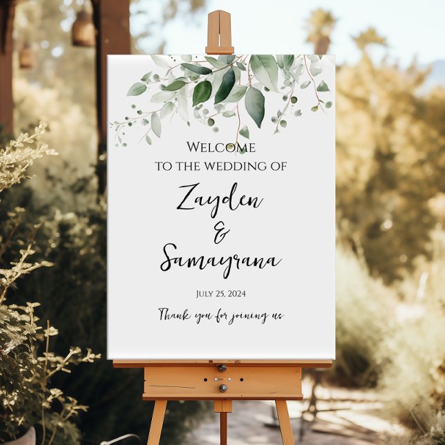 Greenery wedding welcome sign elegant calligraphy (Creator Uploaded)