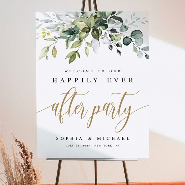 Greenery Wedding Welcome Sign Template Happily  (Creator Uploaded)