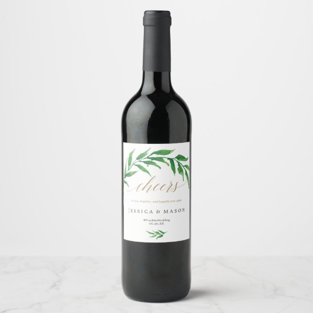 Greenery Wedding Wine Labels (Front)