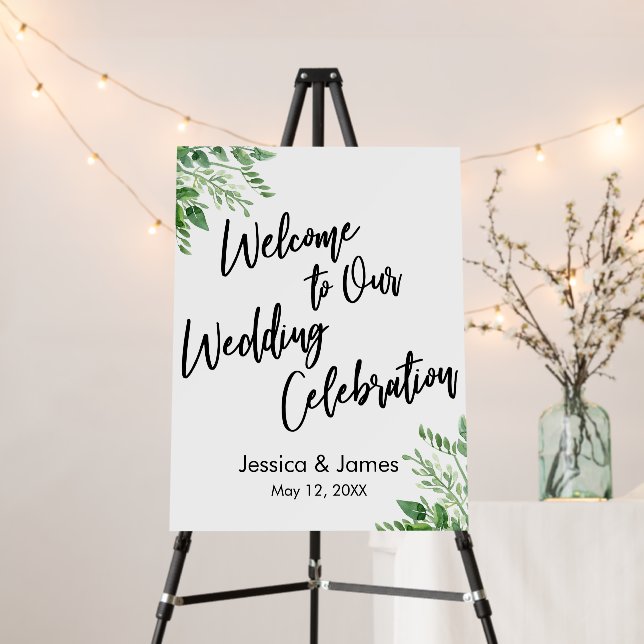 Greenery Welcome to Our Wedding Celebration Foam Board (In Situ (Stand))