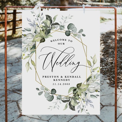 Greenery Welcome to Our Wedding Eucalyptus Sign LG