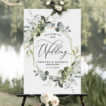 Greenery Welcome To Our Wedding Eucalyptus Sign Xl by RusticWeddings at Zazzle