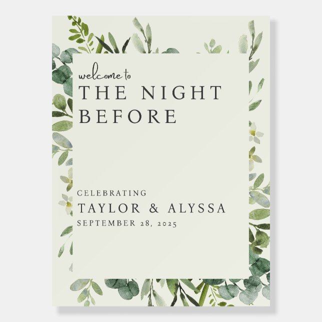 Greenery Welcome to the Night Before Dinner Sign (Front)