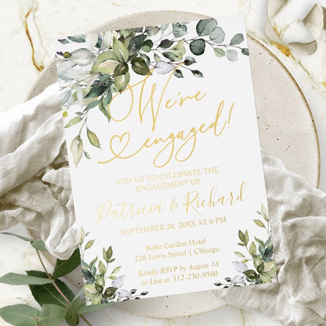 Greenery We're Engaged Engagement Party  Foil Invitation (Creator Uploaded)