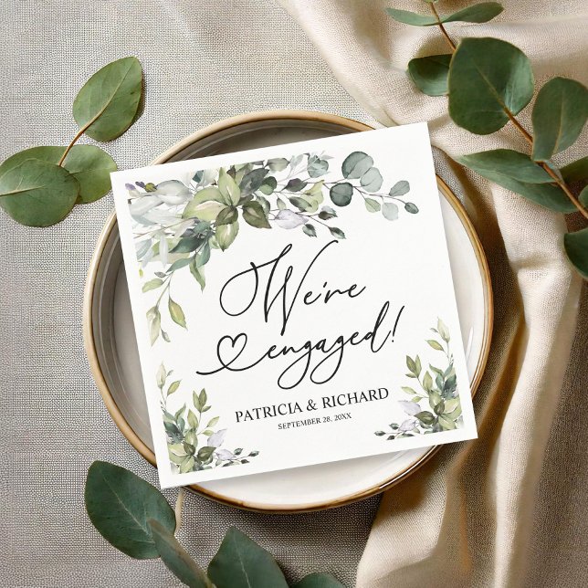 Greenery We're Engaged Engagement Party Napkins (Creator Uploaded)