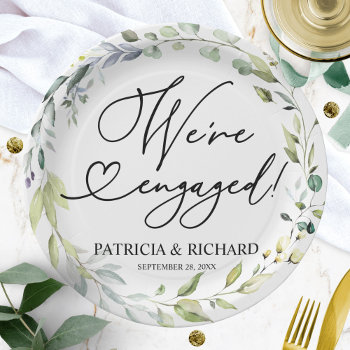 Greenery We're Engaged Engagement Party Paper Plates by StampsbyMargherita at Zazzle