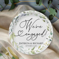 Greenery We're Engaged Engagement Party Paper Plates