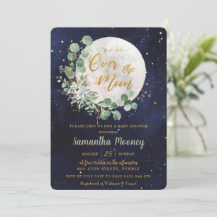 Greenery We're Over the Moon Neutral Baby Shower Invitation