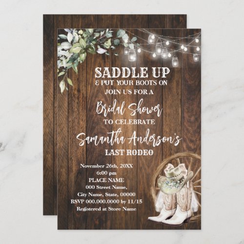 Greenery Western Cowgirl Saddle Up Bridal Shower Invitation