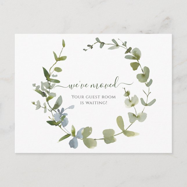 Greenery We've Moved Watercolor Announcement Postcard (Front)