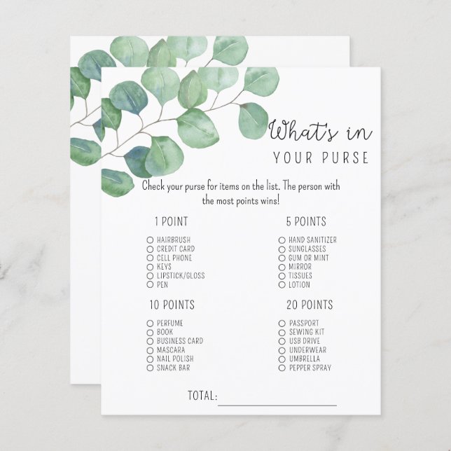 Greenery - Whats in your purse baby shower (Front/Back)