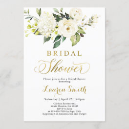Greenery white and gold Bridal Shower Invitation