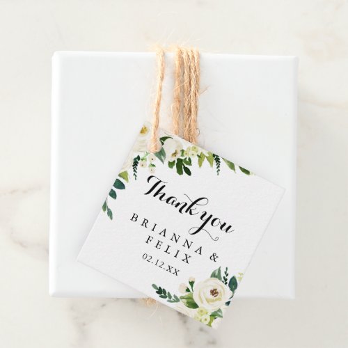 Greenery White Autumn Floral Calligraphy Wedding Favor Tags