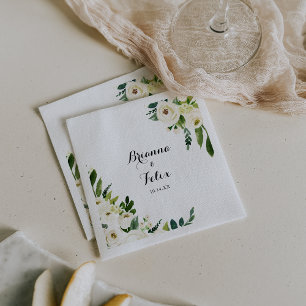 Greenery White Autumn Floral Calligraphy Wedding Napkins