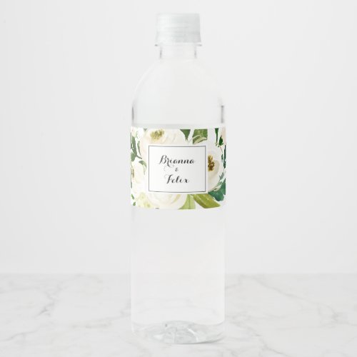 Greenery White Autumn Floral Calligraphy Wedding Water Bottle Label