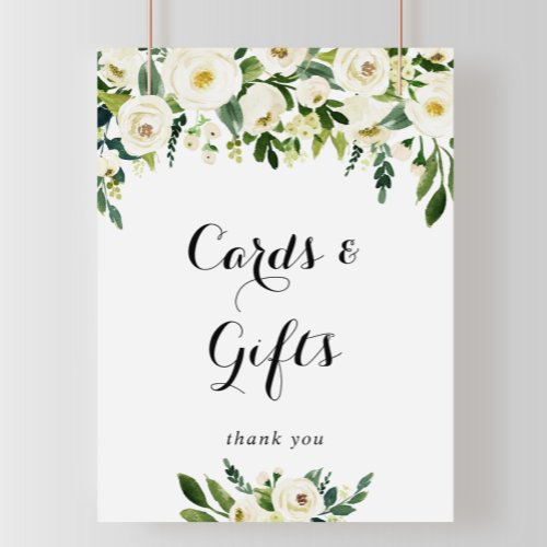 Greenery White Autumn Floral Cards and Gifts Sign