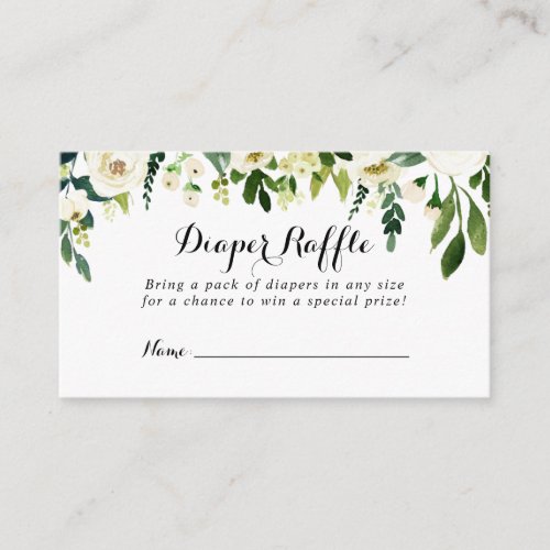 Greenery White Autumn Floral Diaper Raffle Ticket Enclosure Card