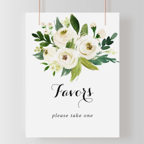 Greenery White Autumn Floral Favors Sign