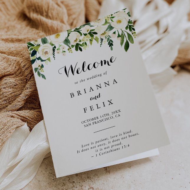 Greenery White Autumn Floral Folded Wedding Program (Creator Uploaded)