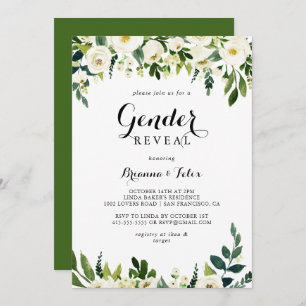 Greenery White Autumn Floral Gender Reveal Party Invitation