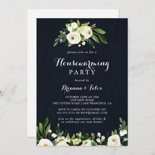 Greenery White Autumn Floral Housewarming Party In Invitation