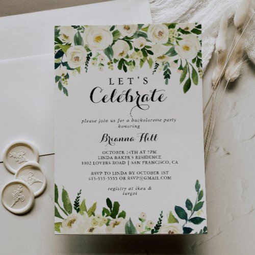 Greenery White Autumn Floral Lets Celebrate Party Invitation