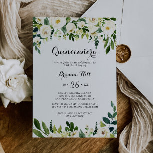 Greenery White Autumn Floral Quinceañera Invitation