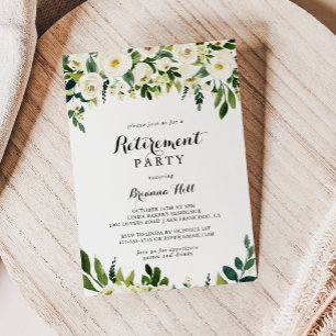 Greenery White Autumn Floral Retirement Party Invitation